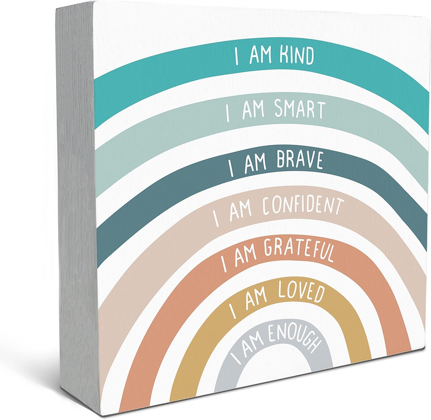 Rainbow Affirmation Box Sign 7x7 Inch Wooden Desk Decor