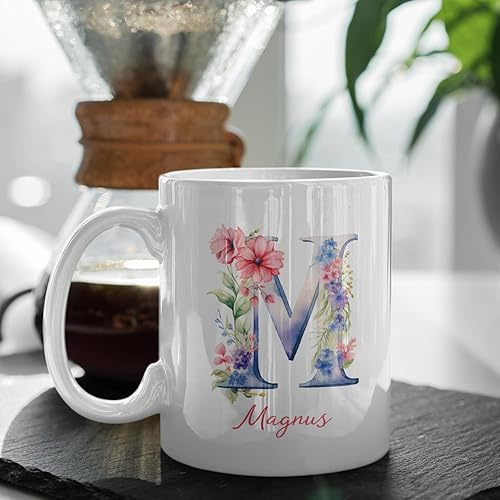 Miniatura 9 de Letra inicial K con monograma floral bonito personalizado, tazas de viaje florales impresionantes, taza de café de cerámica con monograma