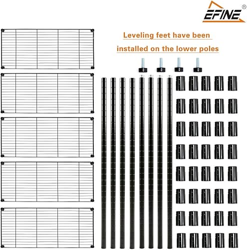 Miniatura 7 de EFINE Paquete de 2 estantes de 5 estantes, ajustables, estantes de alambre de acero al carbono resistentes, capacidad de carga de 150 libras por