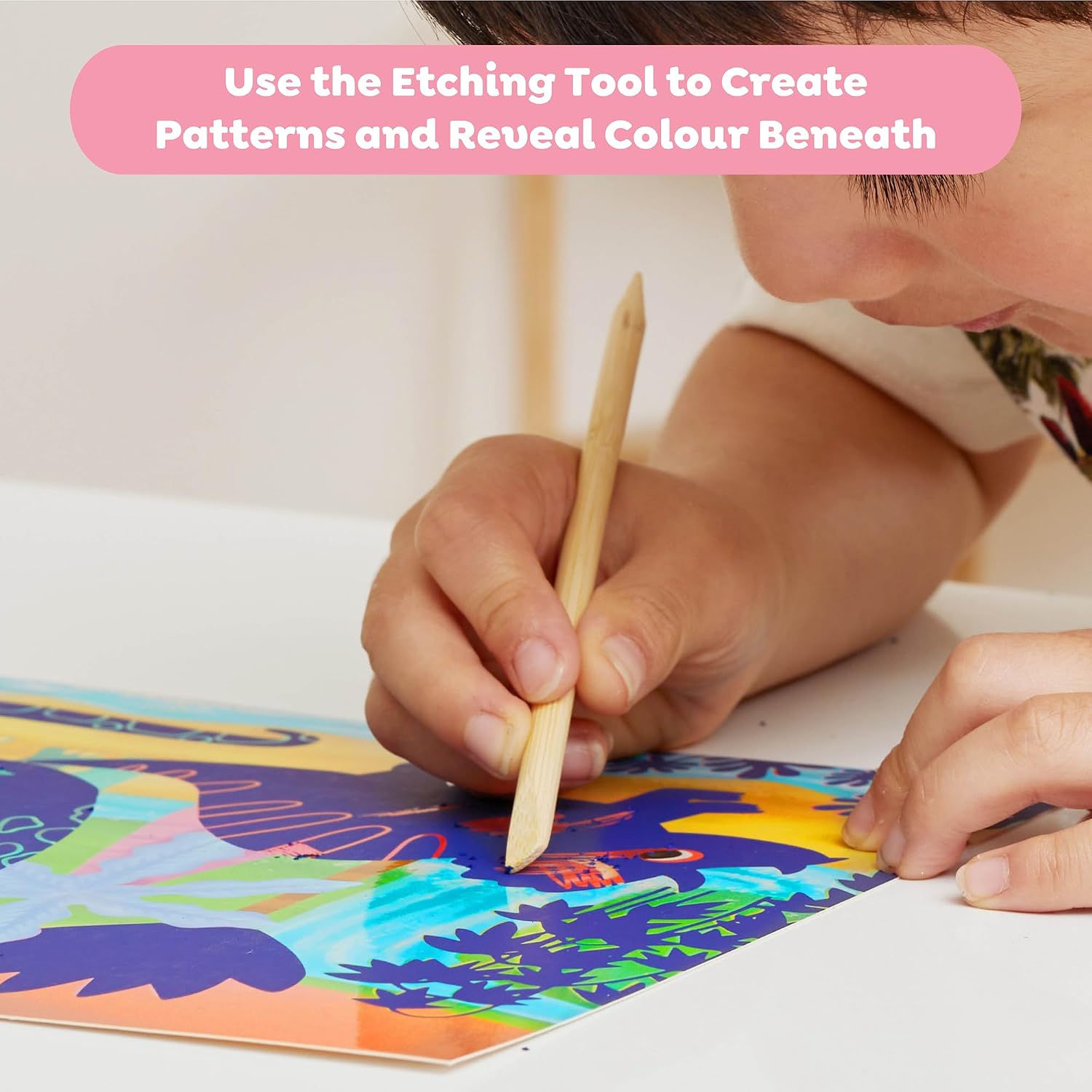 Tiger Tribe: Scratch Art Garden Set - Vibrant Nature Scenes with Wooden Etching Tools for Kids Ages 5+ - Creative & Mess-Free Fun