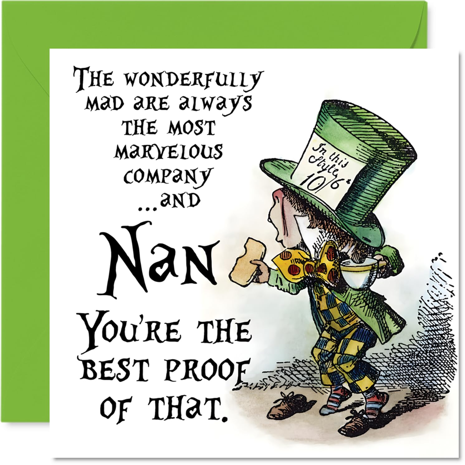 Nan Birthday Card - Mad as a Hatter - Happy Birthday Card for Nan from Grandson Granddaughter, 145mm vintage storybook Bday Greeting Cards