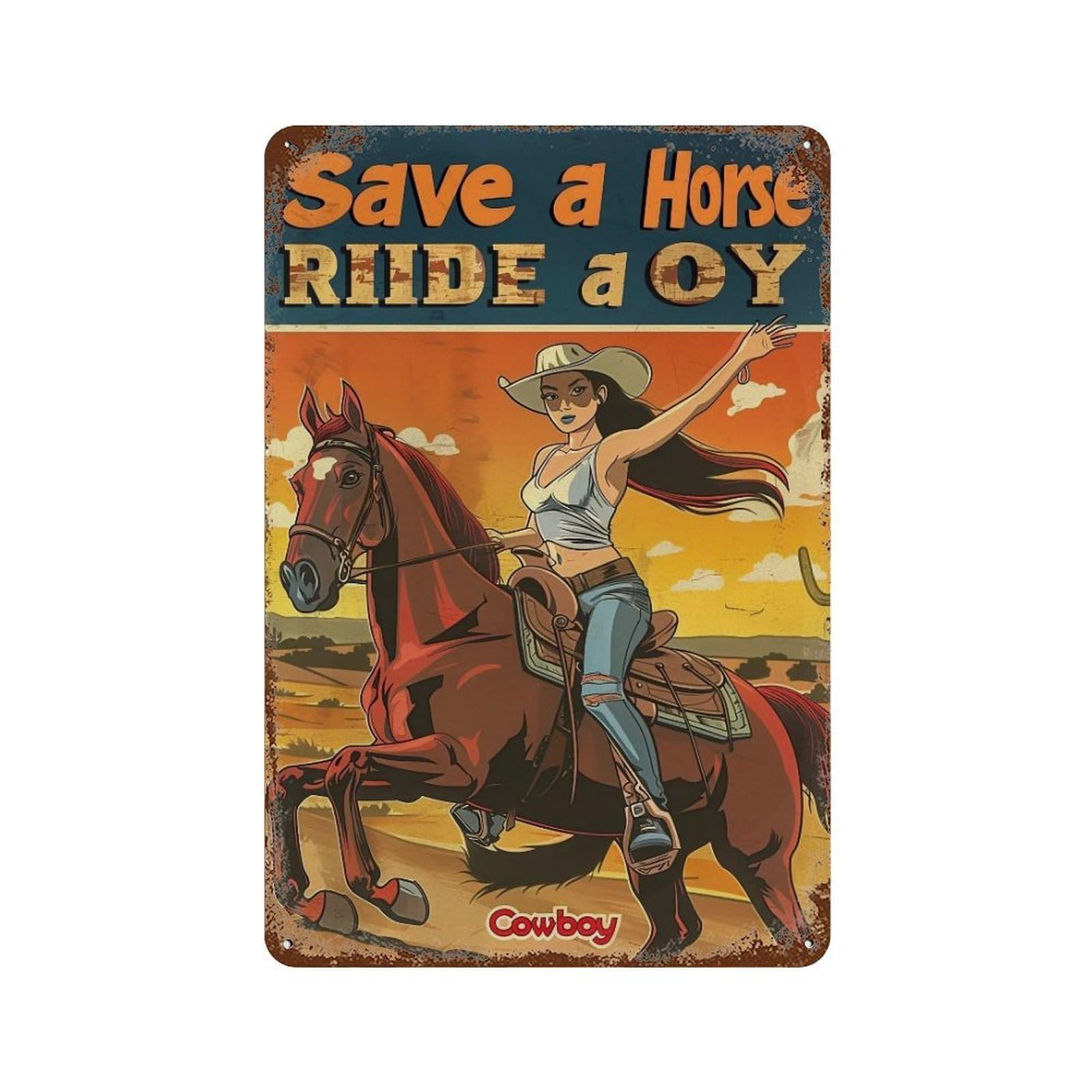 YHGERTKU Save A Horse Ride A Cowboy 01 Wall Art Retro Iron Vintage Metal Tin Sign Poster Modern Decor for Living Rooms Gift 30x20cm