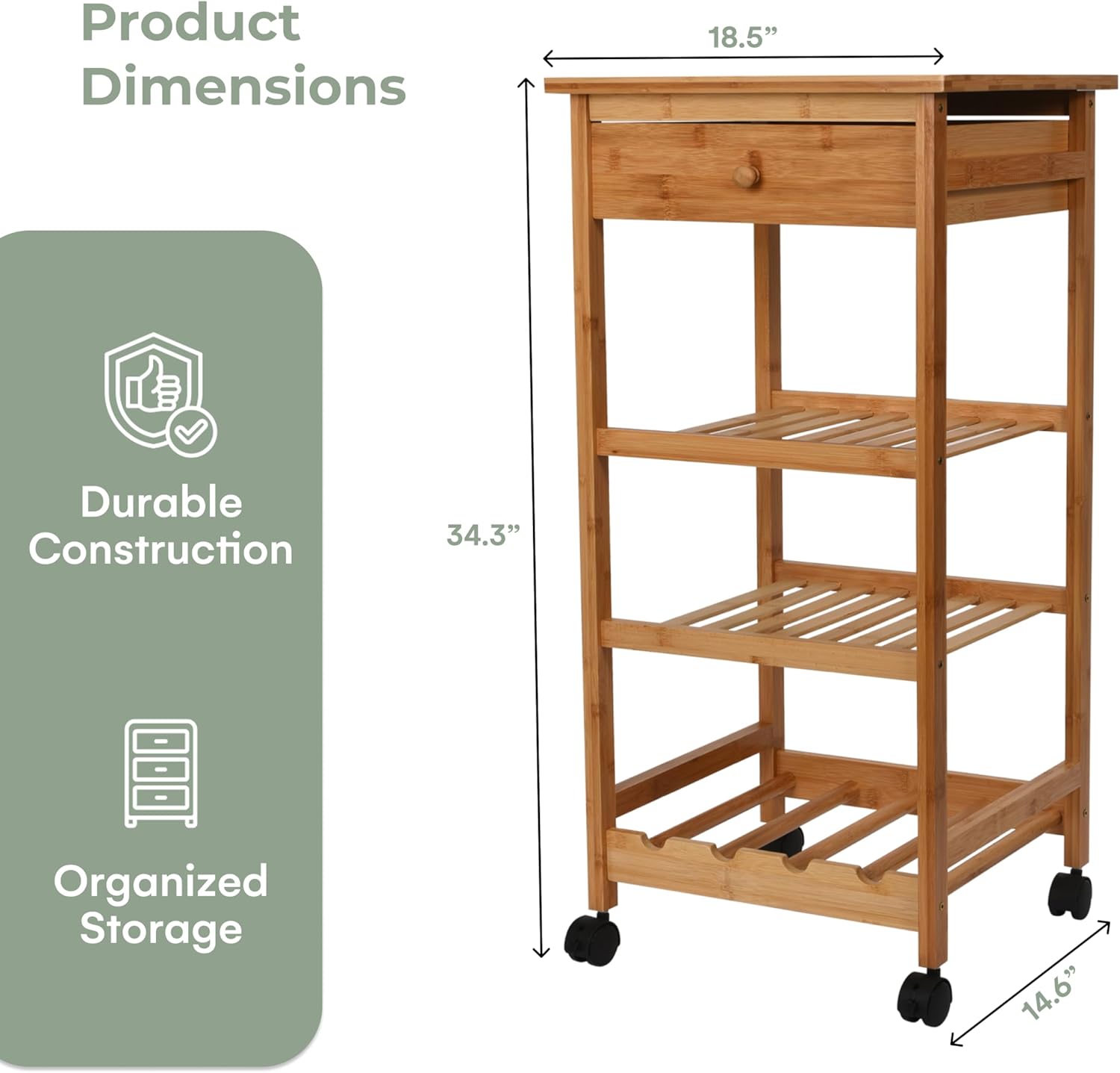 Hallops Kitchen Cart with Drawer and Basket - Brown Kitchen Cart Island for Small Spaces - Extra Counter Space or Spice Rack - Portable Dining Table with Wheels - Elegant Solid Wood Top, Spice Drawer