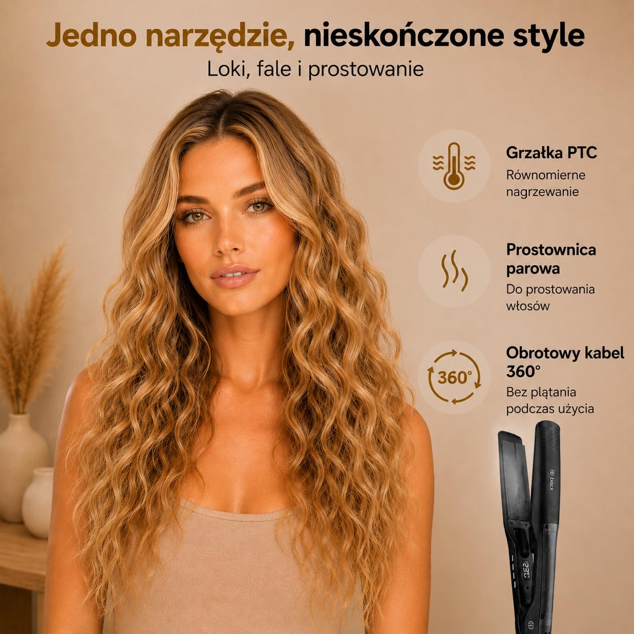 Prostownica parowa Golden Goods 2 w 1 - Prostowanie i kręcenie loków - Steampod Pro Black Edition - Profesjonalna prostownica parowa - 10 ustawień temperatury do 230ºC - Bardzo szerokie płytki