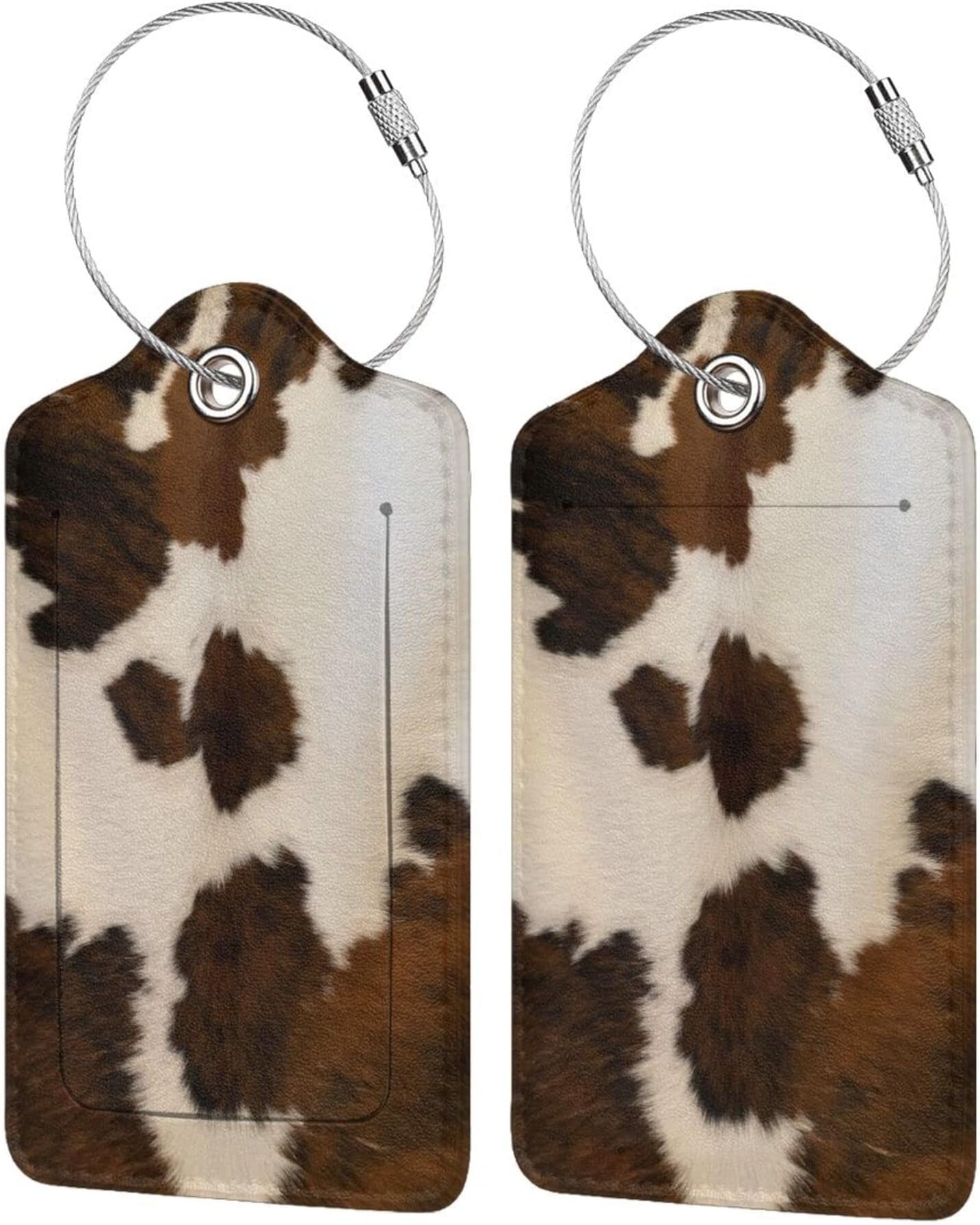 BLOCITBLOCIT Luggage Tags - 2-Pack PU Leather with Privacy Cover & Stainless Steel Loop - ID Labels for Suitcases & Travel Bags - Cow Hide Brown