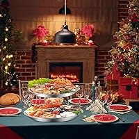 Vista 7 de Plato de mariscos de aluminio de 2 piezas, bandeja redonda de 16 pulgadas con sección de ostras de 14 pulgadas, plateado