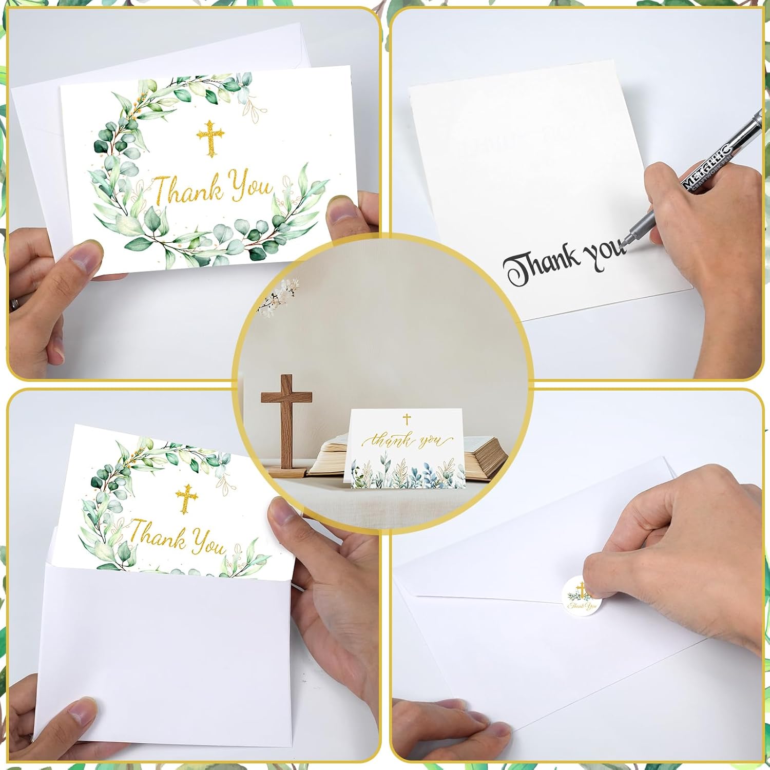 30 Pack Christian Thank You Cards with Envelopes & Stickers - 6x4 Inch Religious Christian Greeting Cards Bulk for Baptism, Wedding, Communion, Funeral, Baby Shower - Image 3