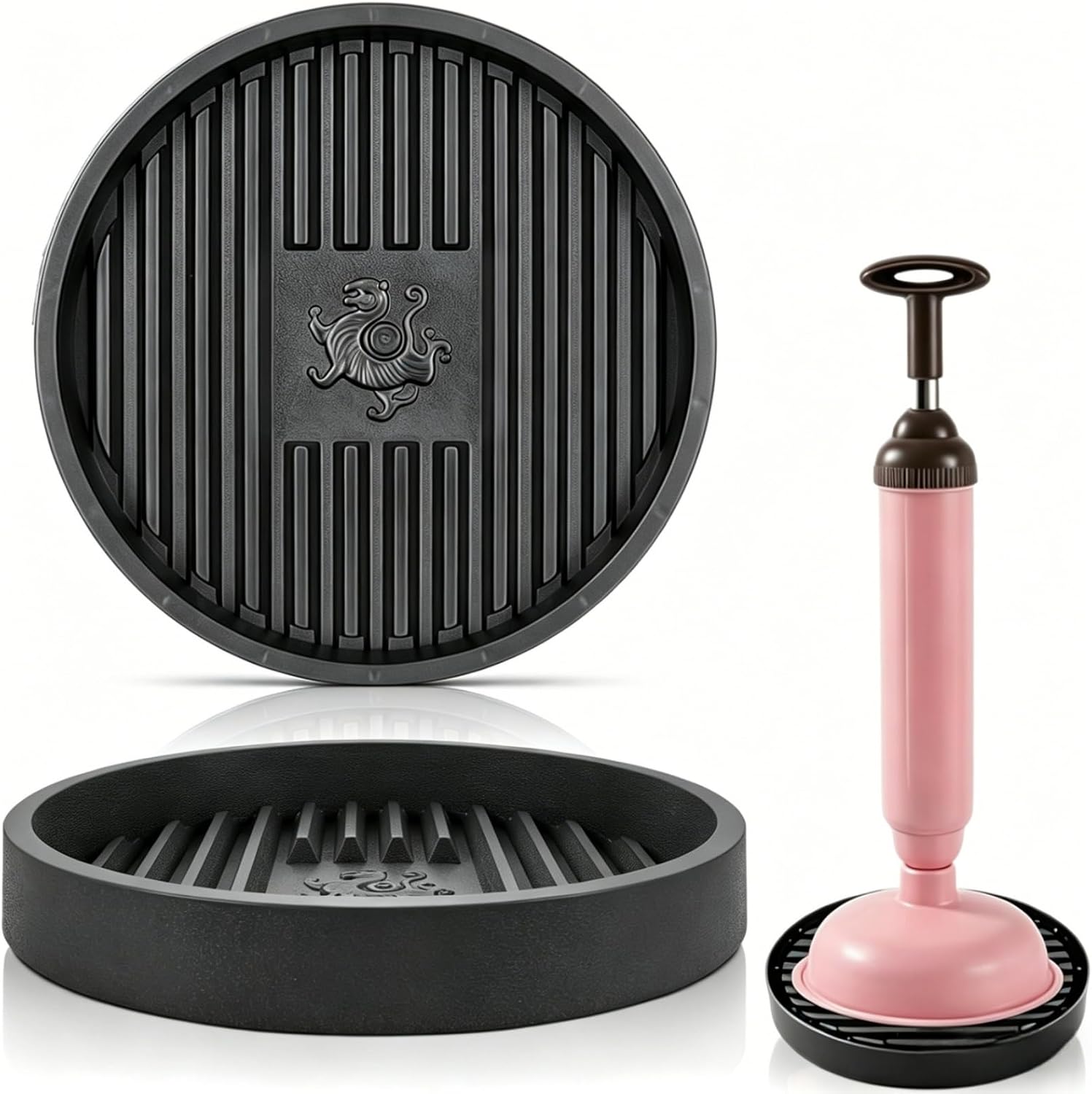 SHENGYIYISHENG Plunger Mat, Air Drying Mat for Toilet Plunger, Plunger Holder Catches Drips - Wicks Water from Plunger and Dries Quickly, Plunger Tray for Kitchens & Bathrooms (Black, 2 Pcs)
