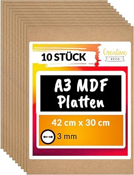 Creative Deco 10 x A3 MDF Panels 420 x 300 x 3 mm Wooden Art Boards