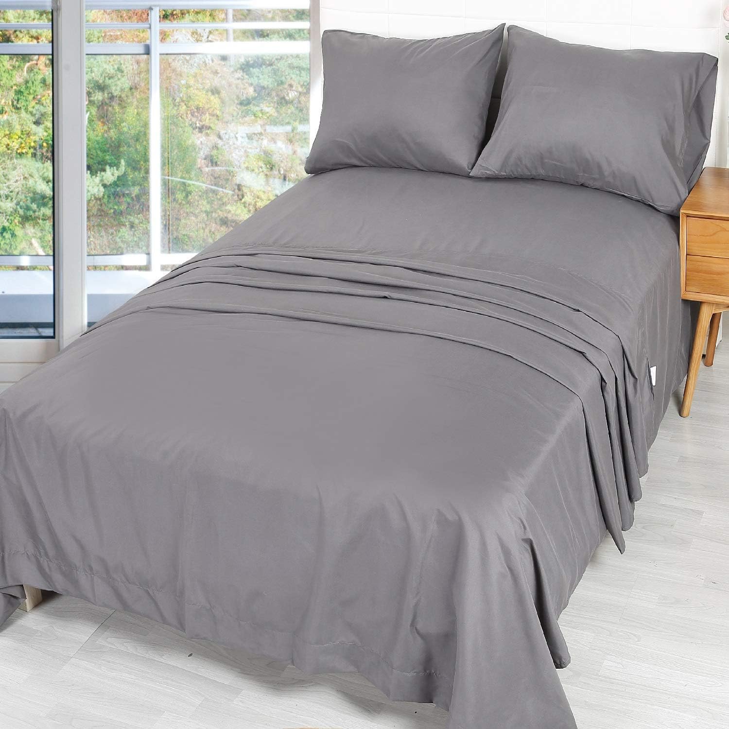 Niagara Sleep Solution Queen Bed Sheet Set Grey Brushed Microfiber Extreme Soft 1800 Series 4 Pieces Set Fitted, Flat, 2 Pillow Cases Wrinkle Stain, Fade Resistant (Grey Microfiber, Queen)