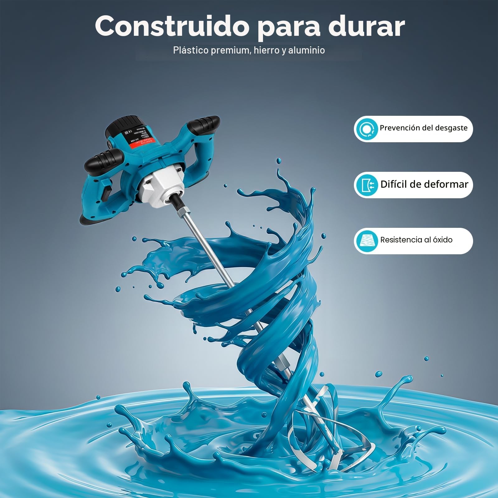 Mezclador de Mortero 2100W Hormigoneras Electricas 6 Velocidades Ajustables 800rpm Adecuado Para Cemento, Hormigón, Lechada Cemento Otros Materiales Viscosidad Media