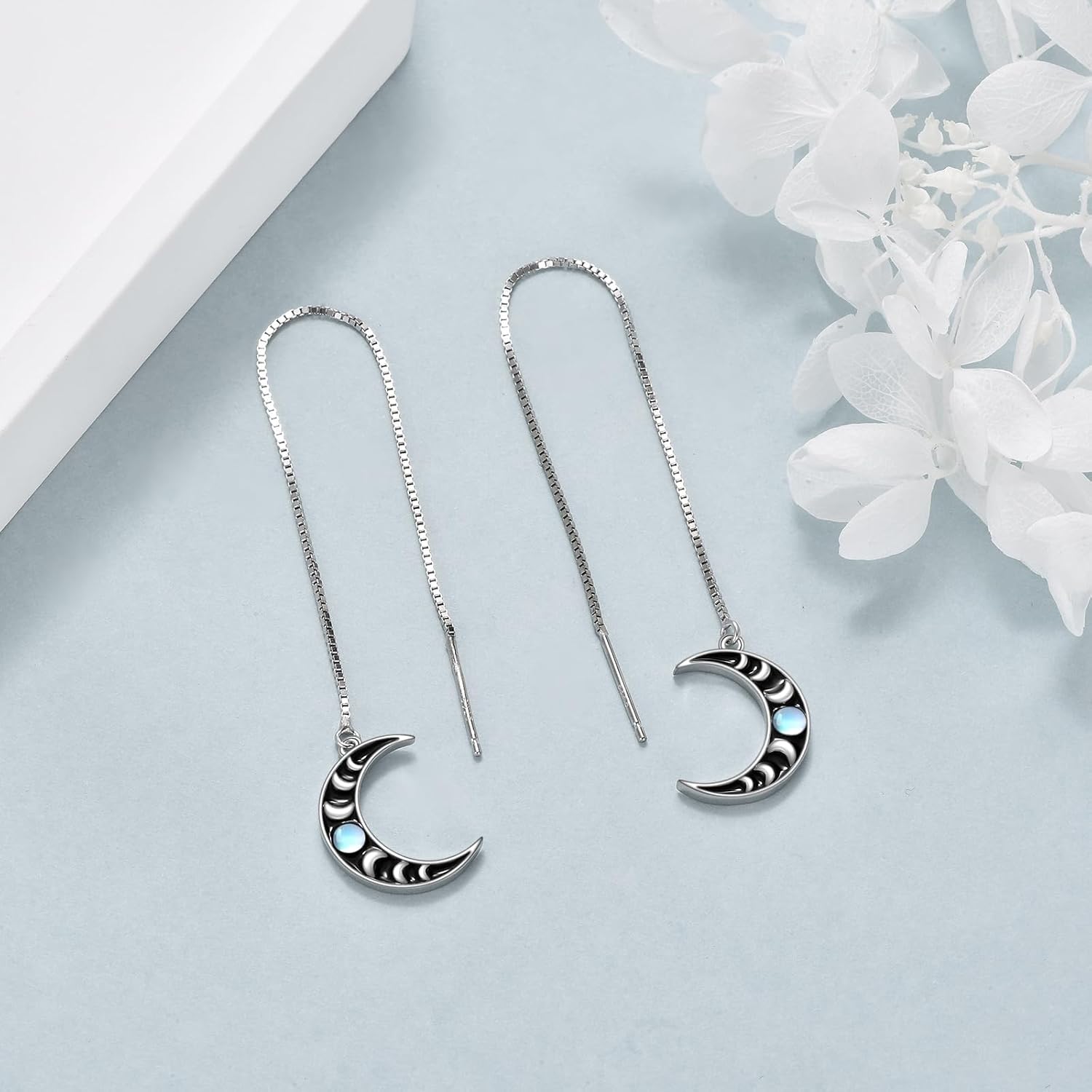 VONALA Irish Knot Moonstone/Dreamcatcher/Evil Eye Hand of Fatima/Bee/bat Animal Pull Through Earrings/Tai Chi/Pineapple ear thread 925 Sterling Silver Pull Through Earrings Jewellery for Women