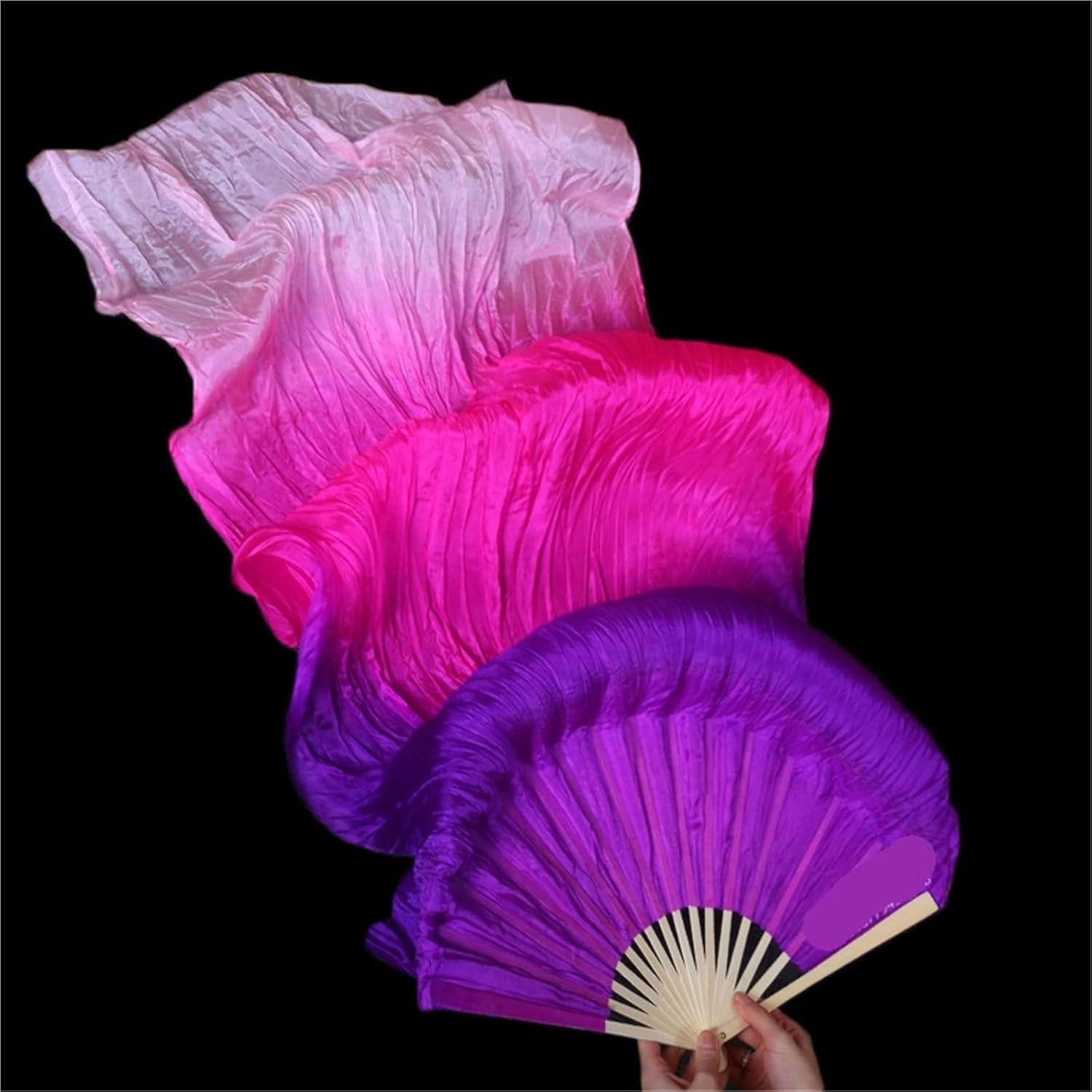 Praise Dance Flags Gradient Real Silk Belly Dance Fans Practice Competition Props Stage Show Accessory Hand Dyed Extra Long