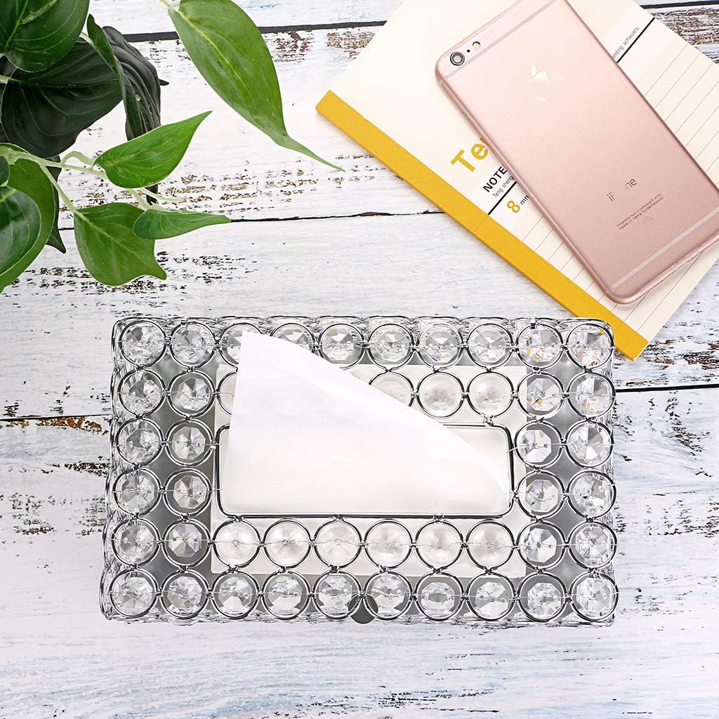 Sumnacon Rectangular Crystal Tissue Box Cover, Decorative Toliet Paper Box, Crystal Napkin Holder, Facial Tissue Holder for Bathroom/Dresser/Night Stand/Desk/Table, Silver : Home & Kitchen