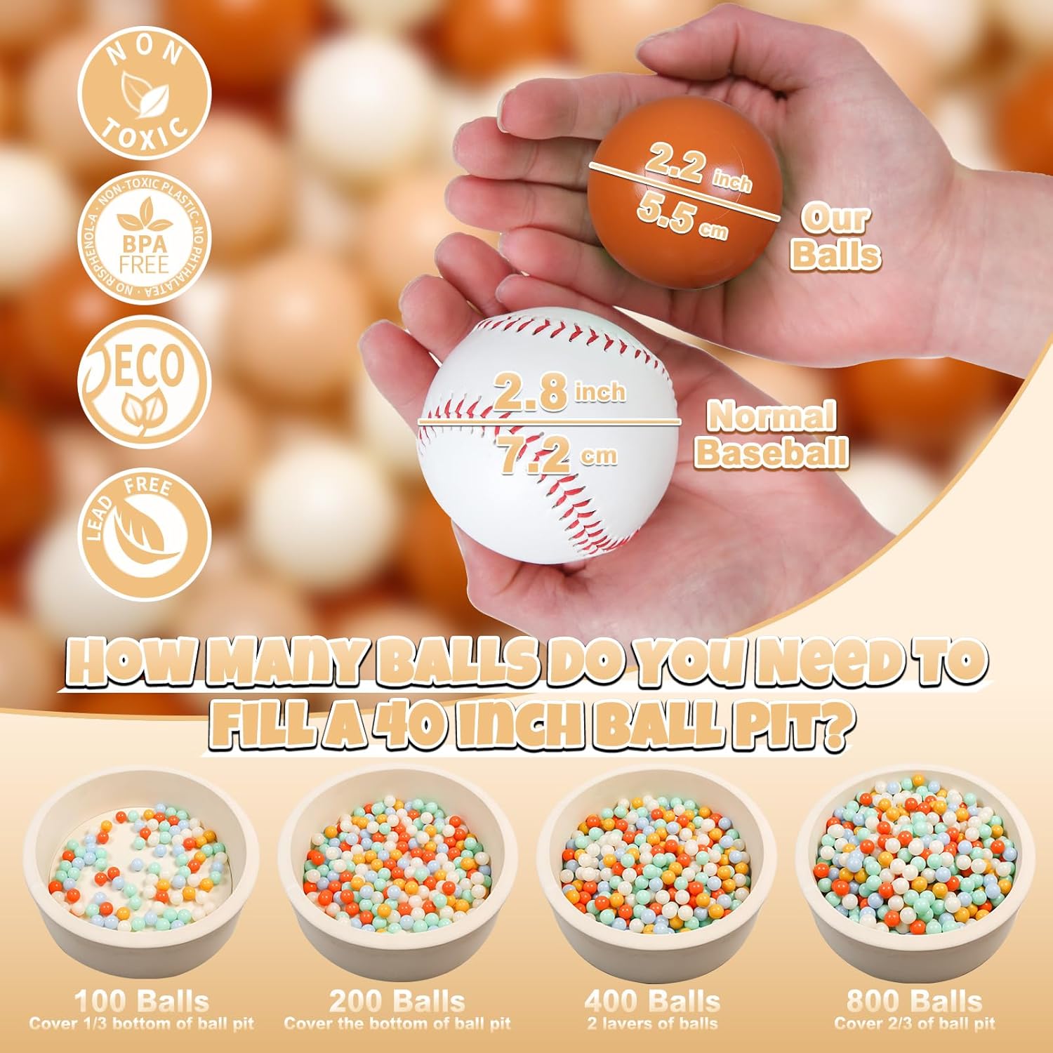 GOGOSO Cream Ball Pit Balls 100 Balls, 2.2 Inch Ball Pool Balls for Baby Fun Toys, Different Shaped for Toddler Ball Pit, Boys Girl Kids Birthday, Tent,Slides