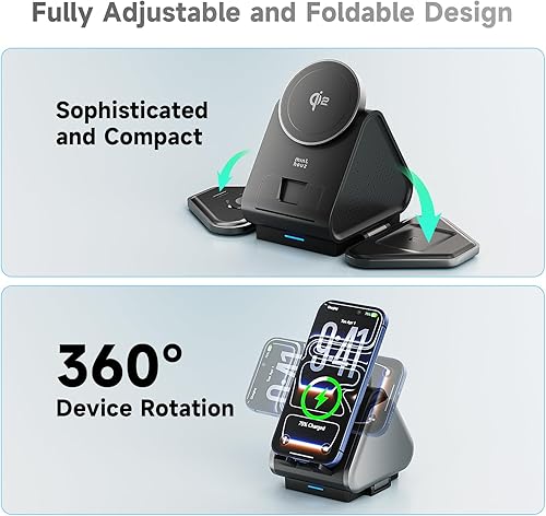 Miniatura 6 de Estación de carga 3 en 1, soporte de cargador inalámbrico seguro Mag, certificado Qi2, estación de carga magnética de 15 W para iPhone 16, 15, 14,