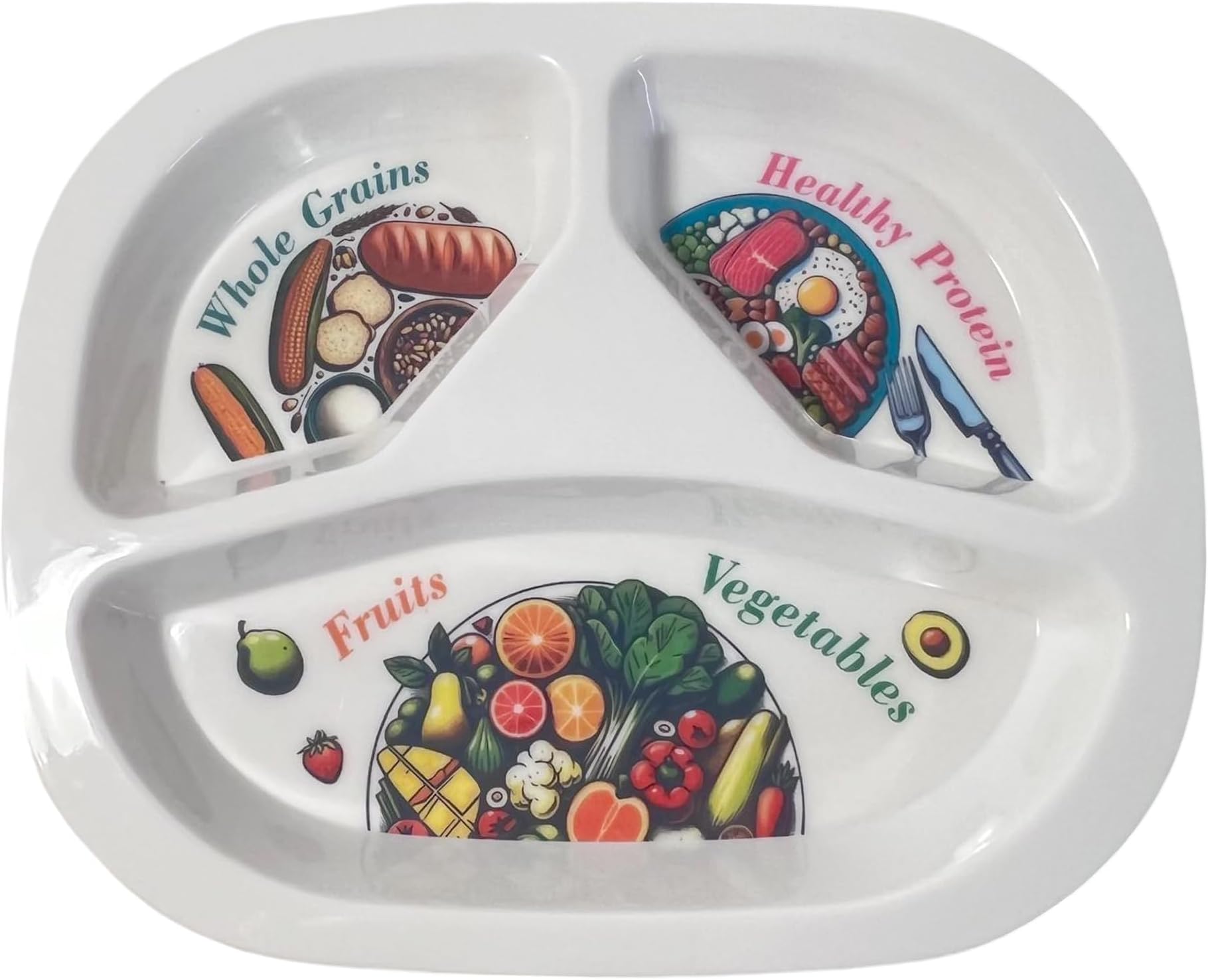 Colourful Melamine Portion Control Plate for Adults to Encourage Healthy Eating, Melamine Diet Plate Visually Divided for Slimming and Weight Loss