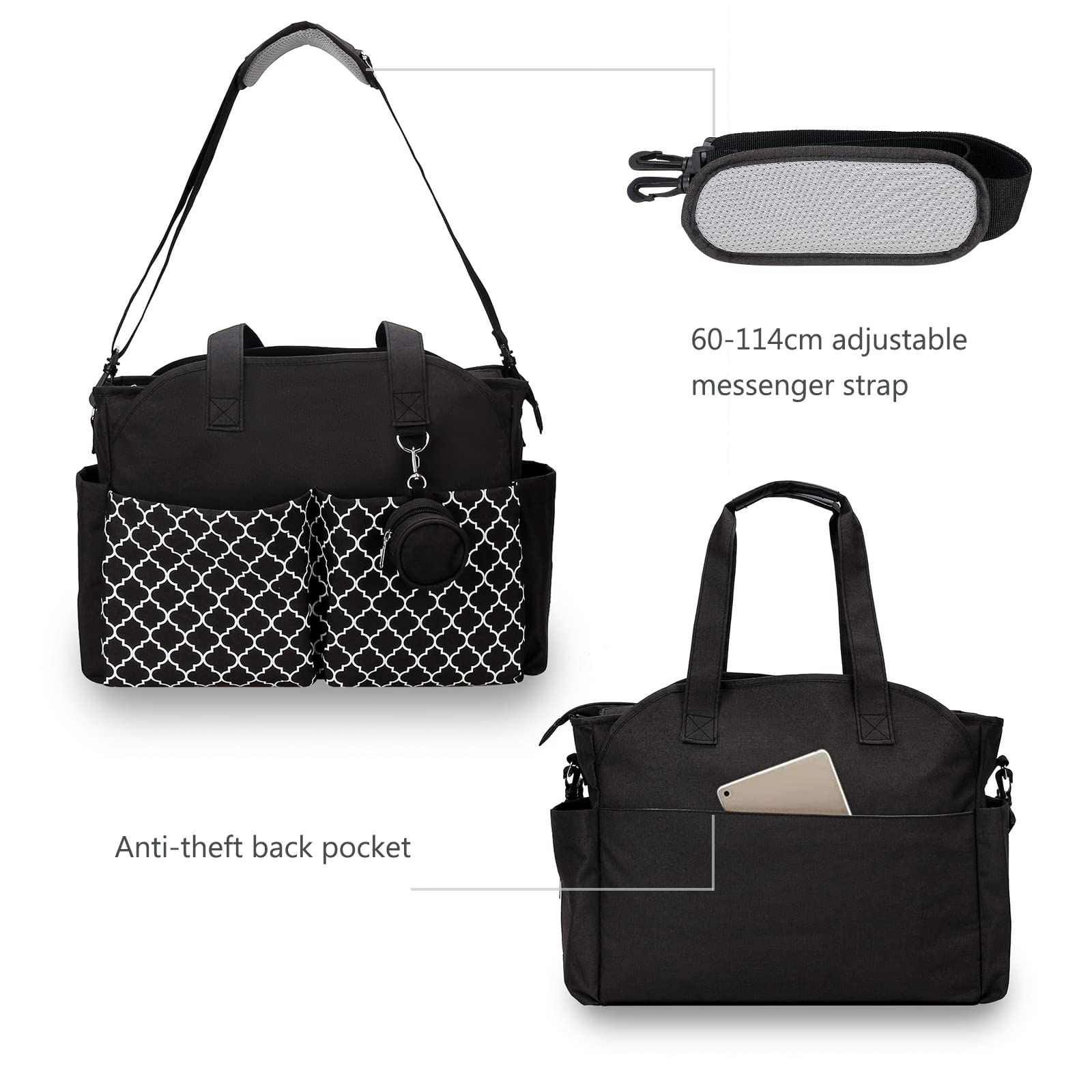SONARIN Sac à Langer Multifonction pour Bébé - Bandoulière, Fourre-tout, Maternité, Couches de Voyage - Grande Capacité avec Sac à Tétine pour Maman et Papa