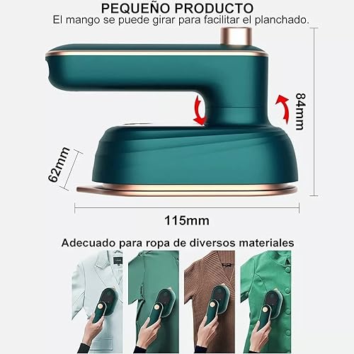 Miniatura 6 de Mini máquina de planchar portátil, mini plancha de vapor con mango giratorio 2 en 1, plancha de vapor para ropa, plancha de vapor micro para