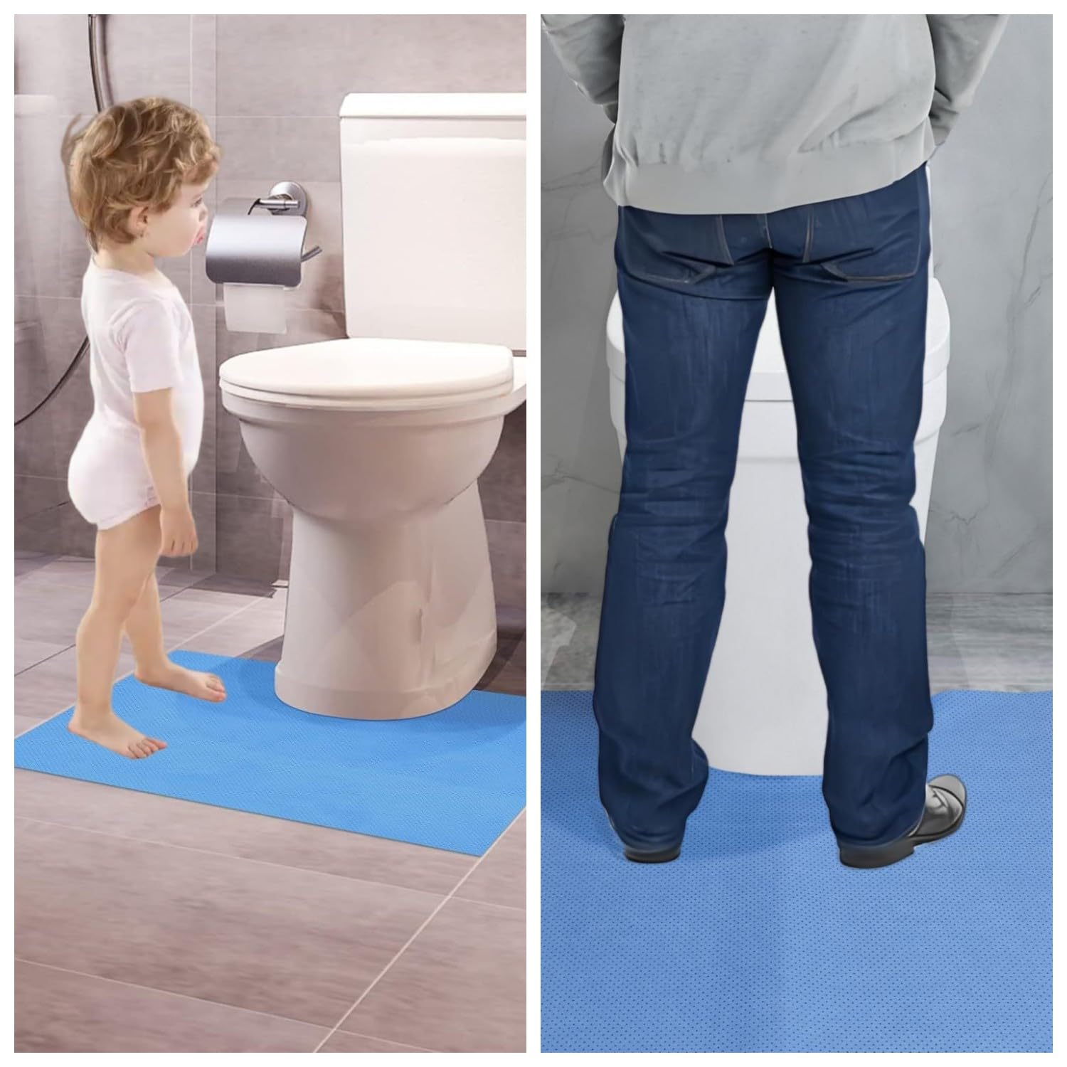 Blue Upgraded 25 Pack Disposable Toilet Mats,Super Absorbent Toilet Training Mat for Kids & Adults,Non-Slip Pads for Bathroom Floor,U-Shaped Potty Training Rug,Around Toilet Urine Protector 24"x22" - Image 2