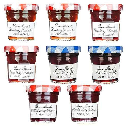 Caja de regalo de 8 tarros Bonne Maman Mini de 1 onza (2 de cada uno de fresa, frambuesa, uva y arándano)