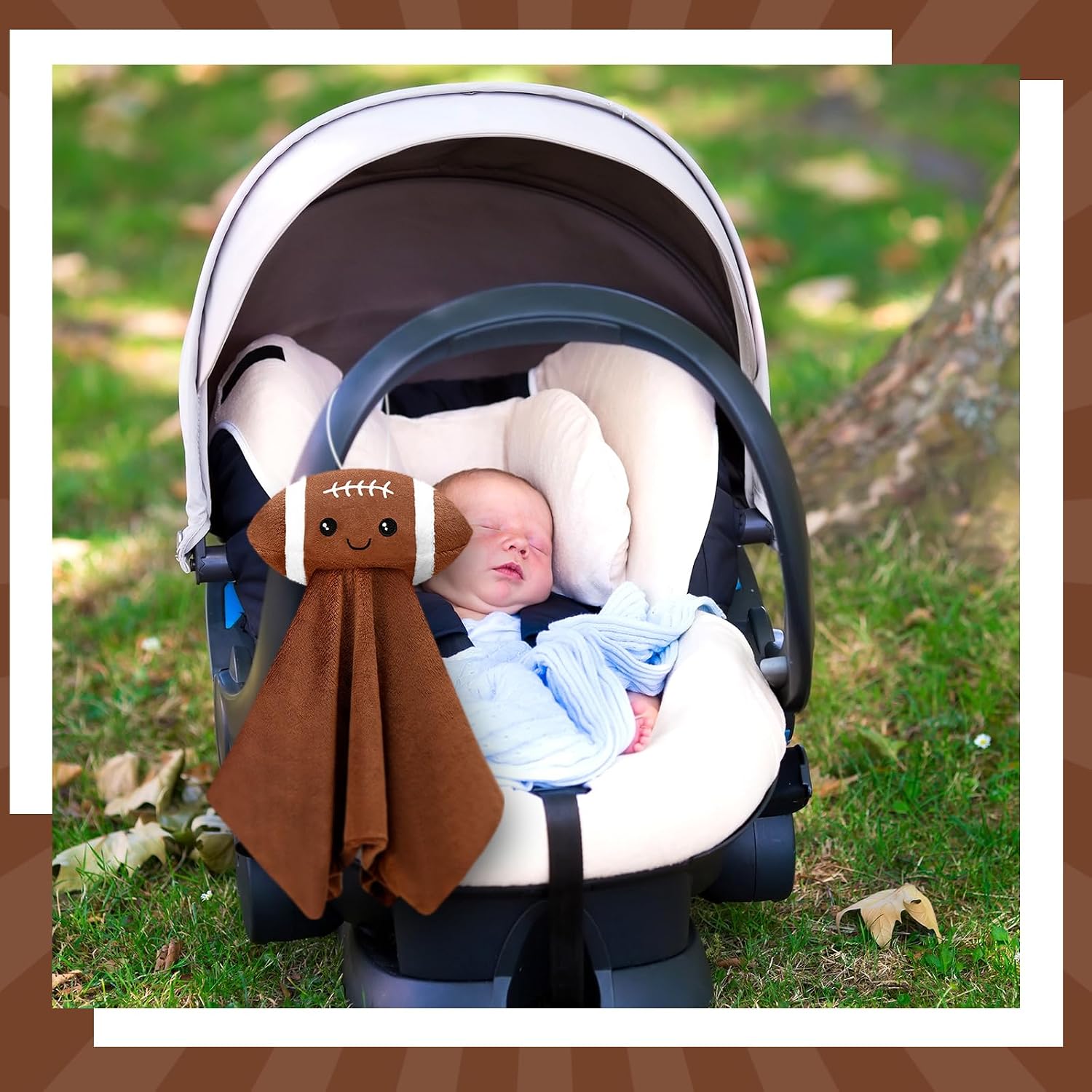 Fanfanwin 15 Inches Cute Football Security Blanket Football Baby Stuff Lovely Plush Sleeping Snuggle Gifts Sport Nursery Baby Shower Decor for Newborn Toddler Stuffed Snuggle