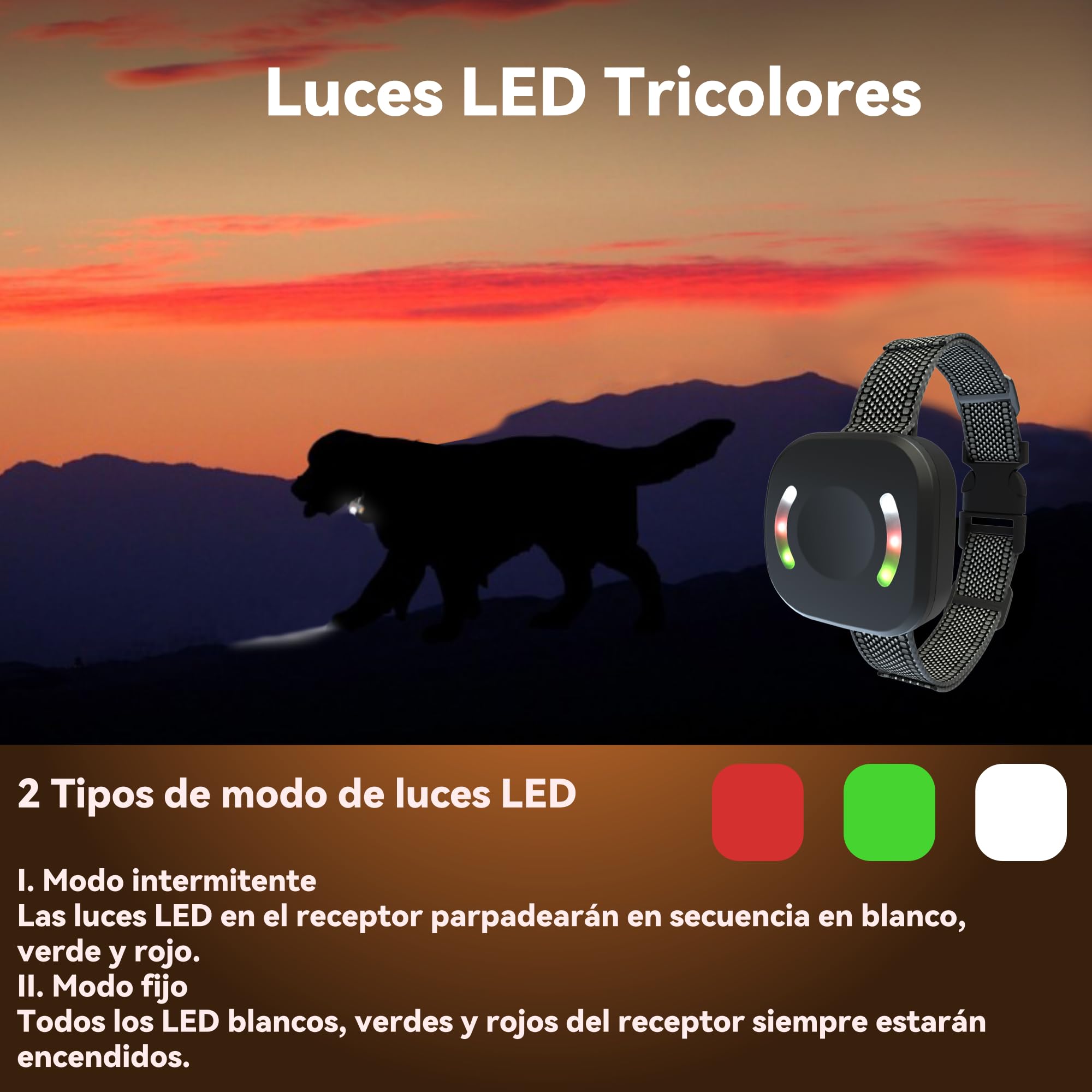 Meloive Collar de Adiestramiento para Perros,Collar Recargable con Rango de Control Manual 3000 Metros,4 Modos de Adiestramiento Efectivos Luz LED/Sonido/Vibración/Fuerte Vibración