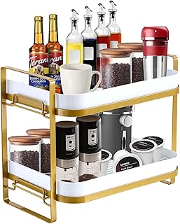 Dfynest Coffee Bar Accessories Organizer, Kitchen Spice Rack Cosmetic Organizer,2 Tier Coffee Organizer Station for Counte...