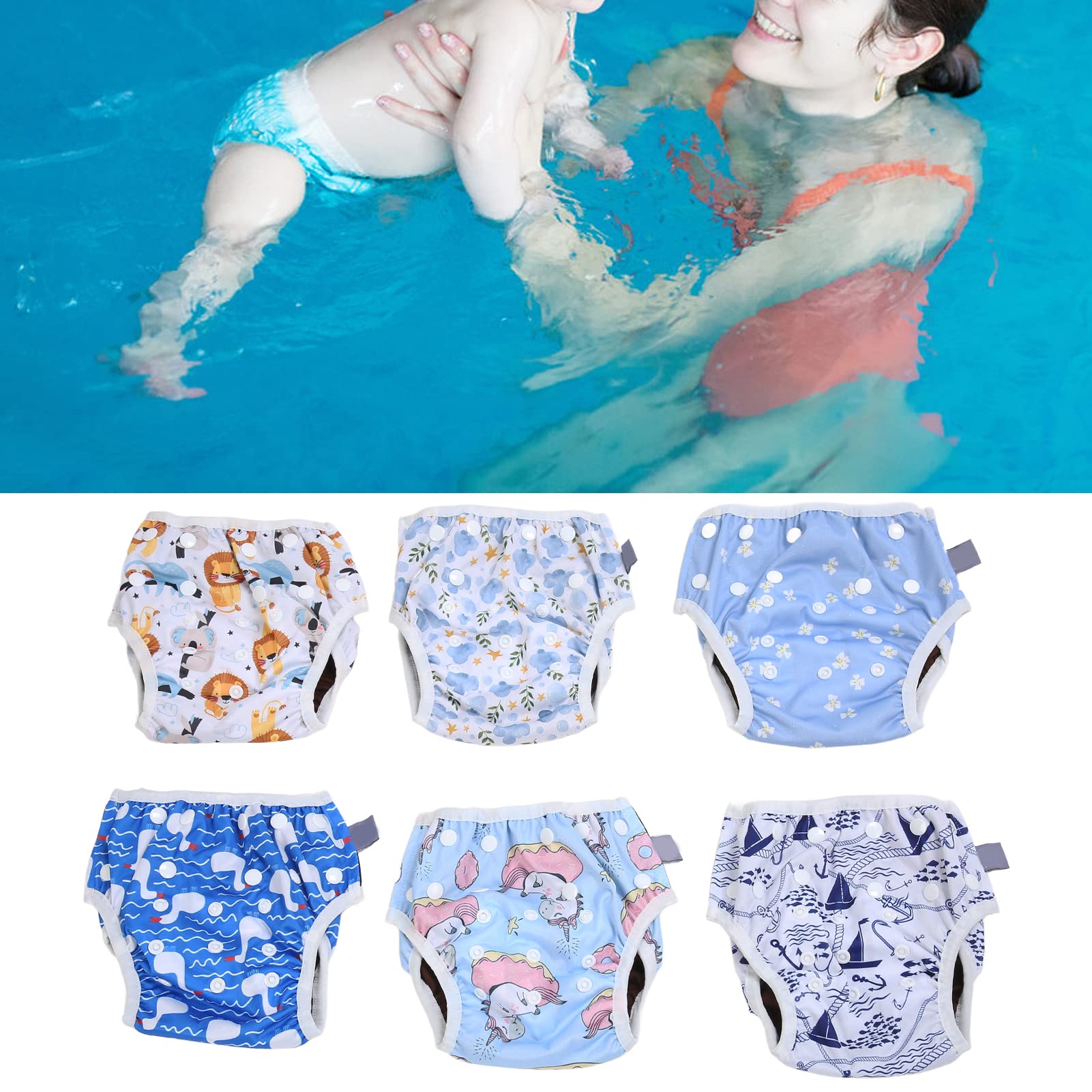 6 Stück Baby-Schwimmwindeln, atmungsaktiv, waschbar, wiederverwendbar, wasserdicht, für Kleinkinder, Netztaschen-Stoffwindeln