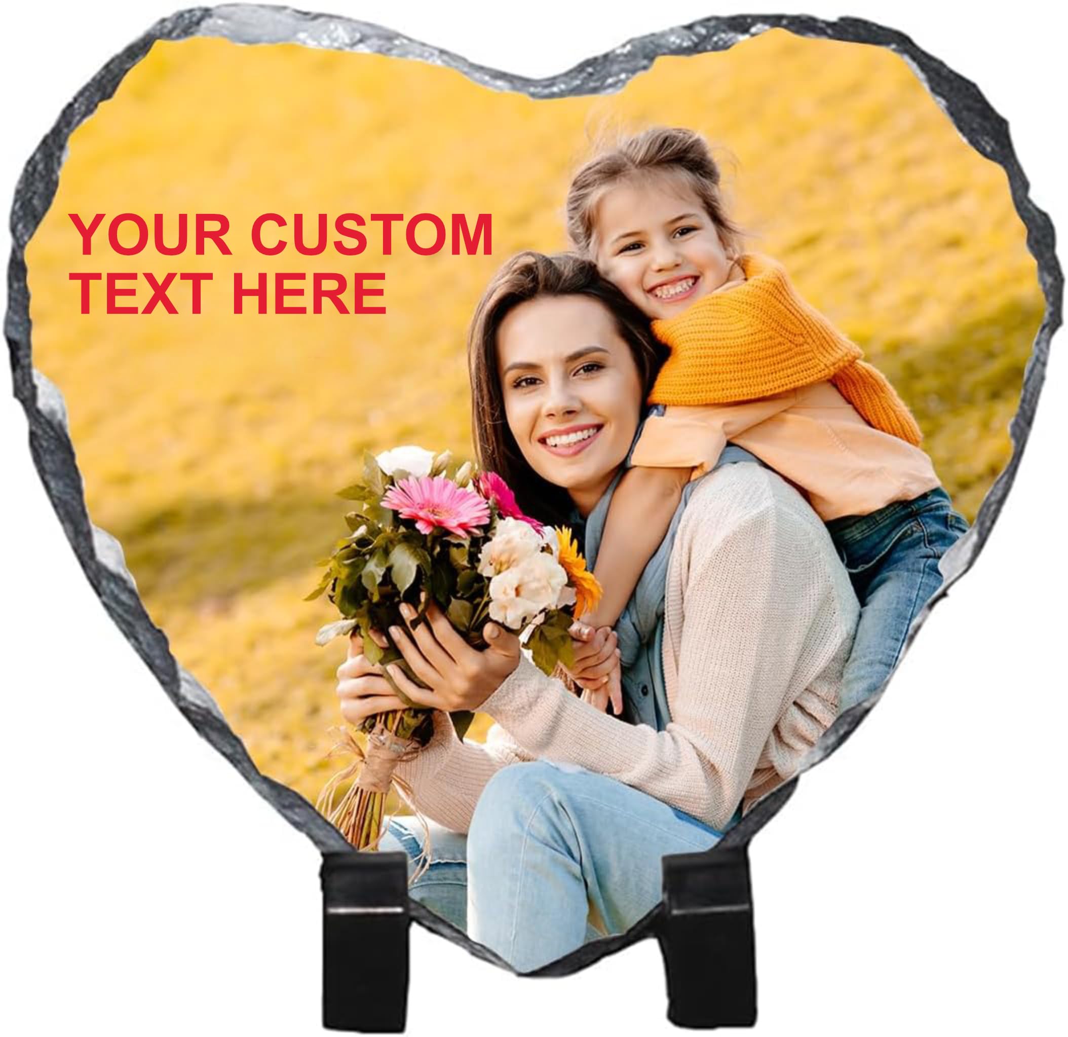 PB TECH Personalised Rock Slate Photo 15 x 15cm Heart Shape Printed Rock Slate Picture for Her Him Custom Gifts for Birthday Anniversary Christmas Wedding Valentines Day Mothers Day.