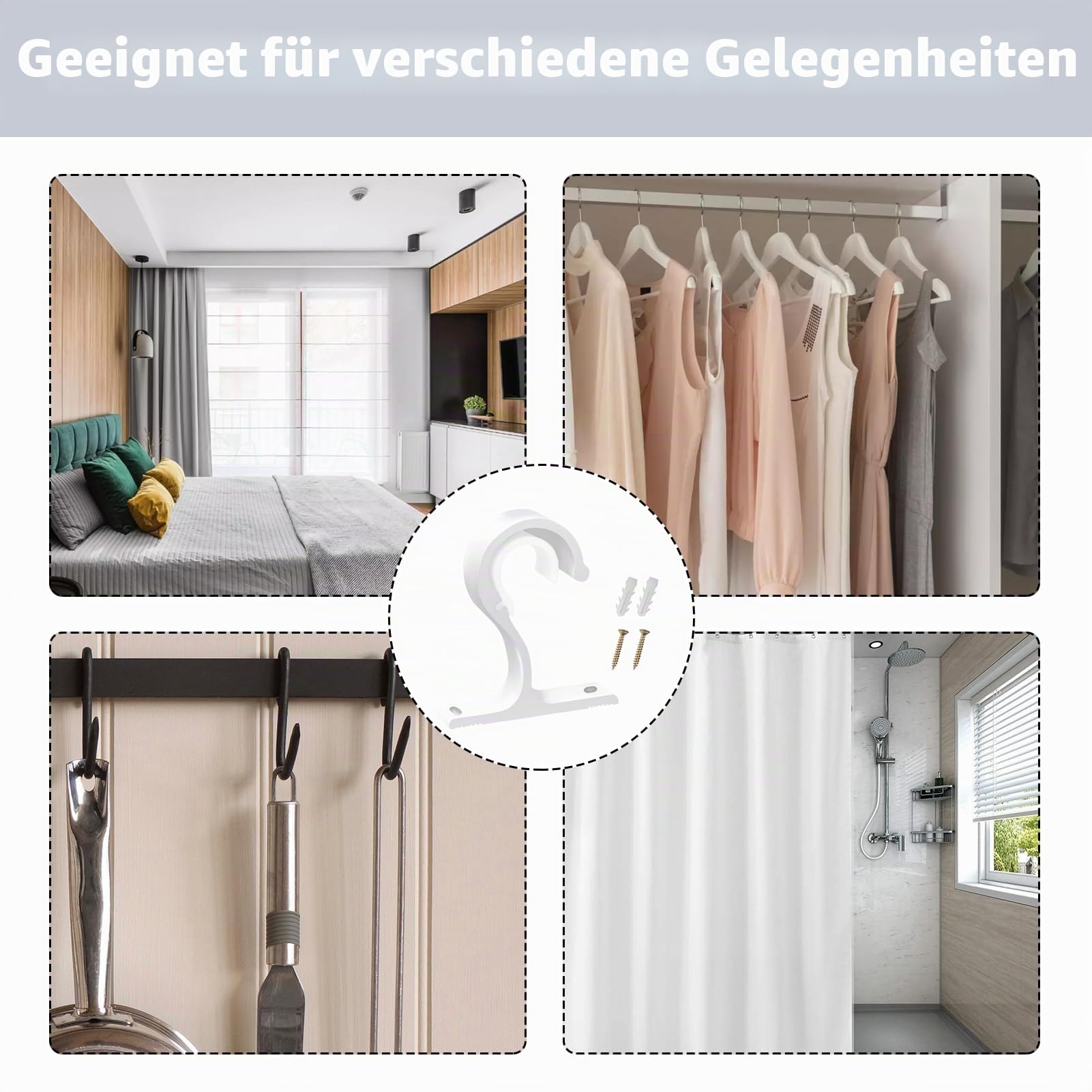 Deckenhalterung aus Aluminiumlegierung mit Metallschraube, | Gardinenstangenhalter, Halterungen für Vorhänge aus Metall mit Durchmesser von 25 bis 28 mm - Weiß (2 Paar weiße)