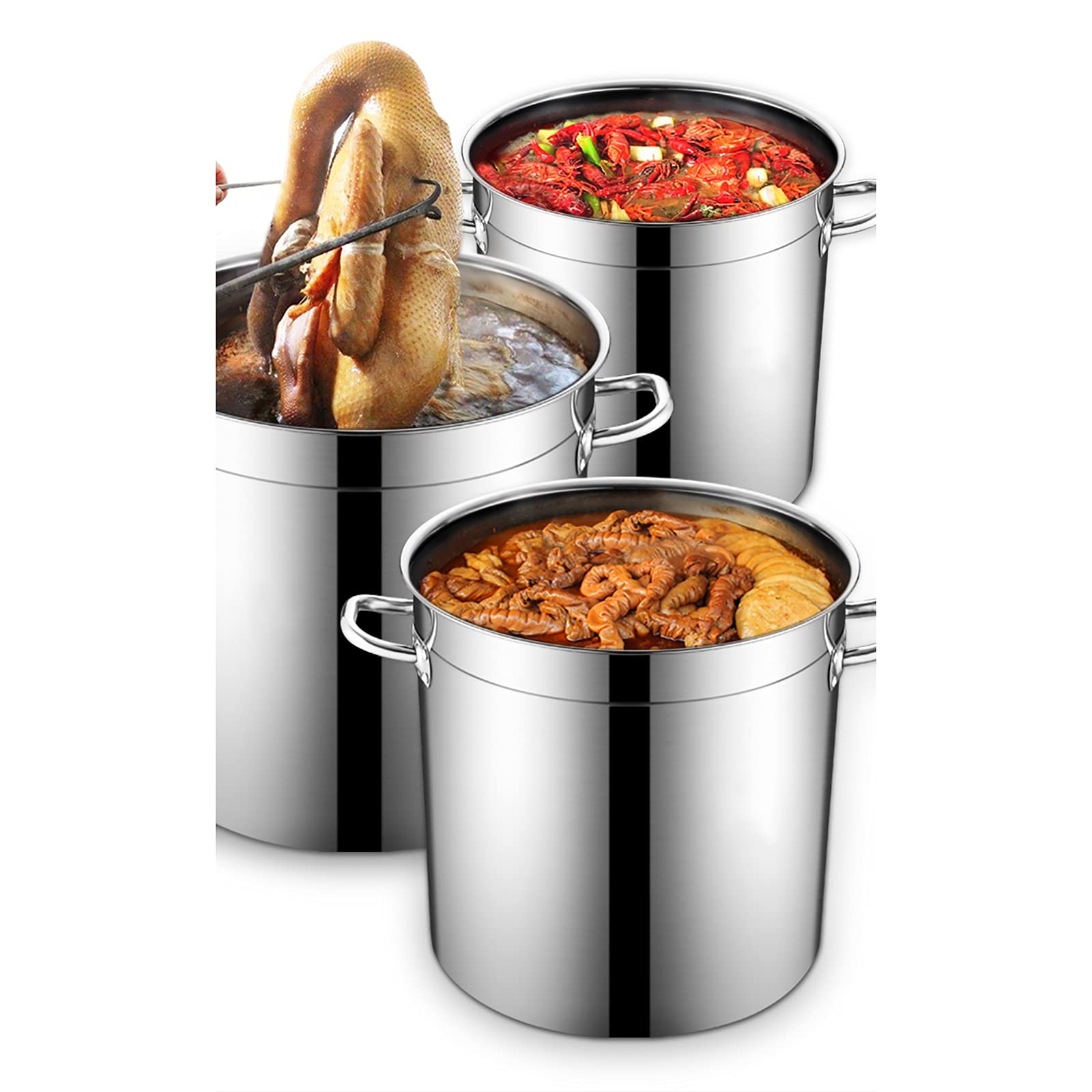 Générique Grande marmite Profonde en Acier Inoxydable Compatible Induction, avec Couvercle, argentée, 40 x 24 cm (30 x 20 cm) (35 x 22 cm (20 L))