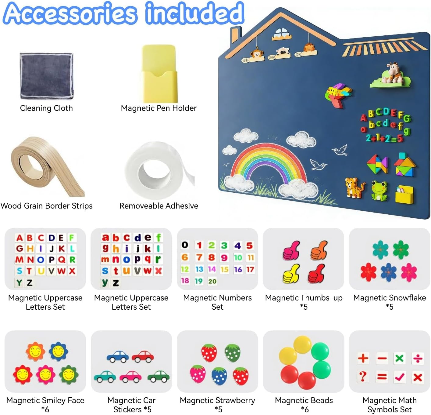 Large Magnetic Chalkboard Wall Decal, 23"x35" Self Adhesive Magnetics Chalkboard Wall, Magnetic Wallpaper Stickers Board with Wipe Cloth, Stickers etc. for Playroom (Blue)