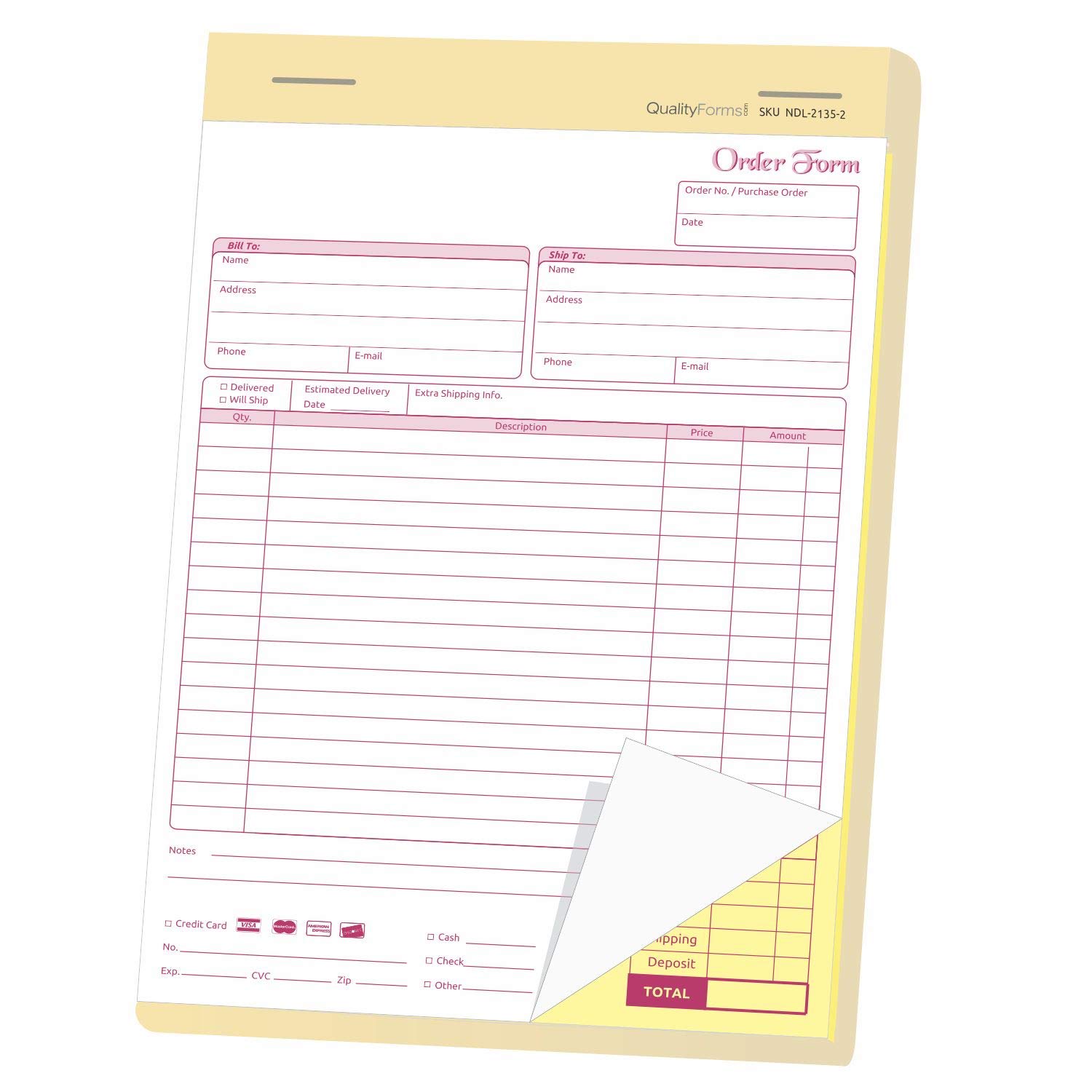 NextDayLabels - NCR Carbonless Order Forms, Bound Wraparound Cover, White/Canary, 50 Sets per Book. (8-1/2 x 11" - 2 Part)