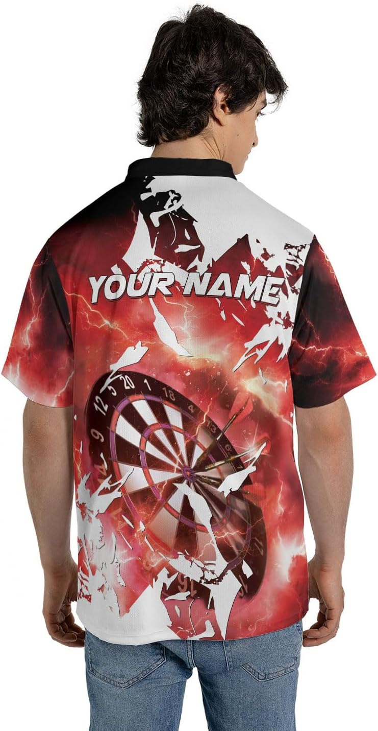 Custom Dart Shirts for Men Dart Bowling Jersey 3D Shirts Mens Darts Quarter-Zip Shirt Darts Jerseys with Team Name