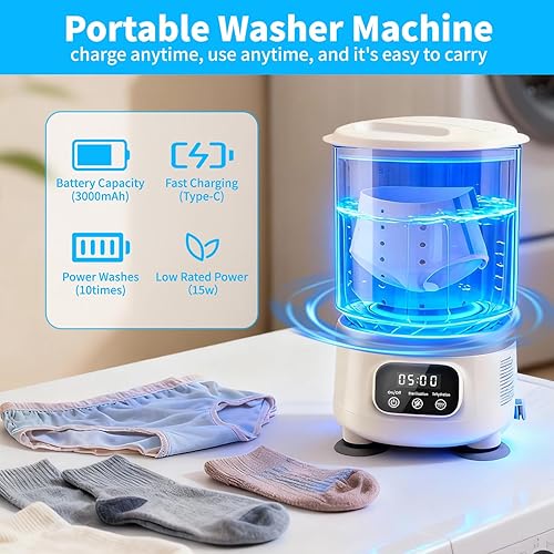 Miniatura 4 de Lavadora portátil de 2 litros con secado giratorio, mini lavadora de ropa interior 3 en 1, 2 modos de lavandería compacta para el hogar,