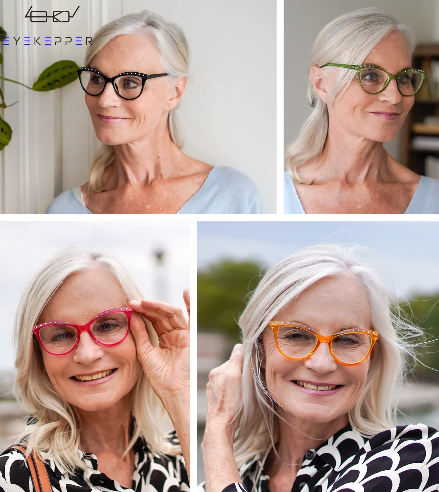 Eyekepper 4-pack Reading Glasses for Women Cat-eye Style Rhinestone Readers +1.25, 4 Pack Mix Color - Image 2