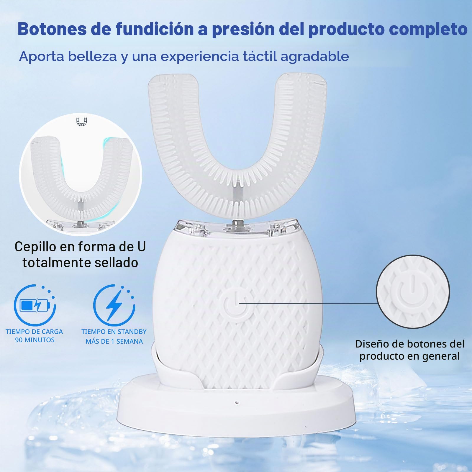 Cepillo de dientes ultrasónico, cepillo de dientes eléctrico ultrasónico automático de 360°, cepillo de dientes eléctrico ultrasónico para adultos con 1 cabezal de cepillo de silicona en forma de U, 3