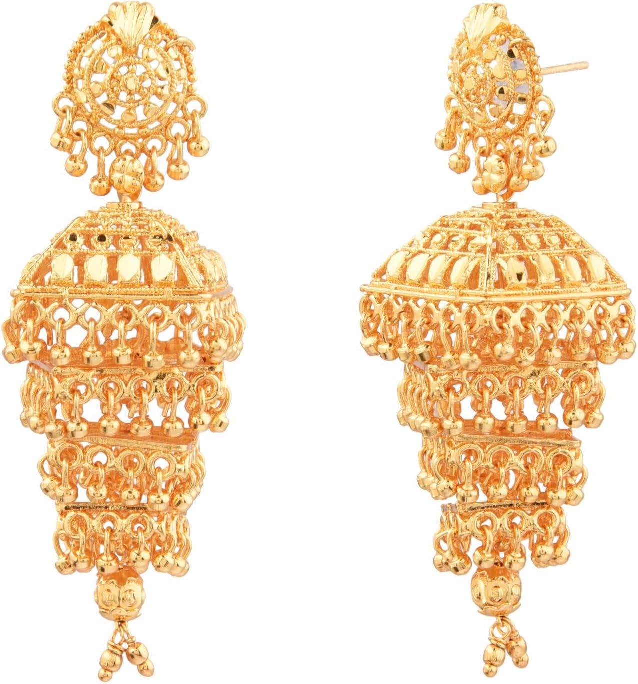 Efulgenz Gold Tone Multilayered Jhumka Jhumki Indian Earrings for Women Dangle Earrings Gold Tone Indian Jewelry Indian Bridal Jewelry for Wedding Bollywood Fashion Jewelry, Metal