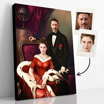 Custom Royal Portrait from Photo, Best Valentine Day Gift for Him and Her, Unique Canvas Wall Art as Personalized Couple Gift The Lord & Lady RED EDITION, 12" x 16"
