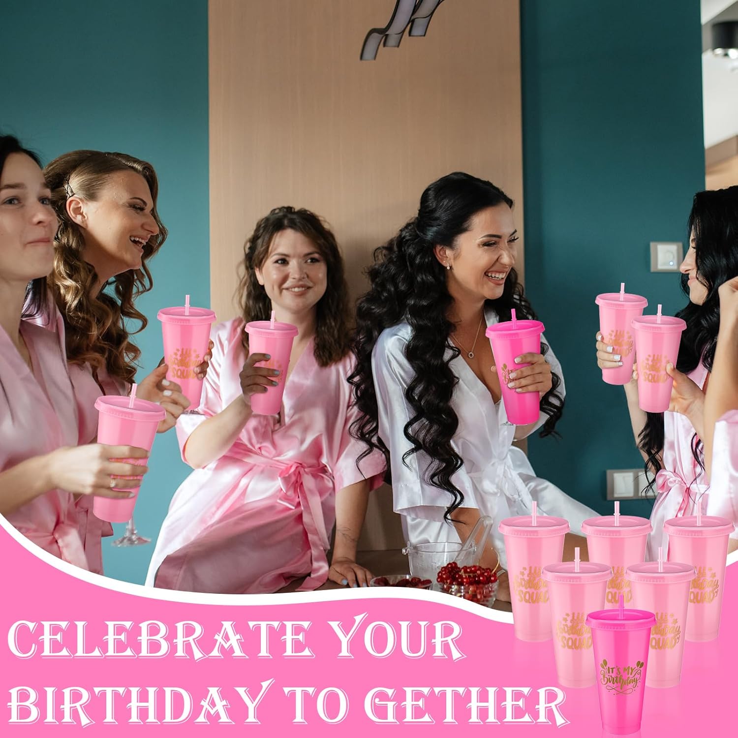 Birthday Party Tumblers 24 oz Squad Plastic Tumblers with Lid and Straw for 20th 30th 40th 50th 60th Birthday Decorations Favor for Women Adults(Rose Red, Pink,12 Pcs) - Image 5