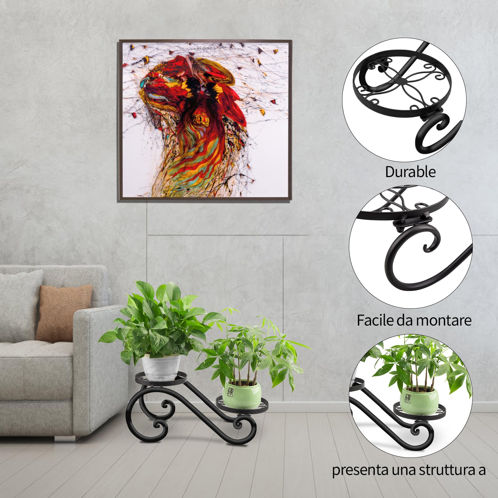 Relaxdays Mini Supporto per Fiori, Ghisa e Legno, Panchetta per 2 Vasi, Vintage, Giardino, 7,5 cm, Verde Scuro-Marrone