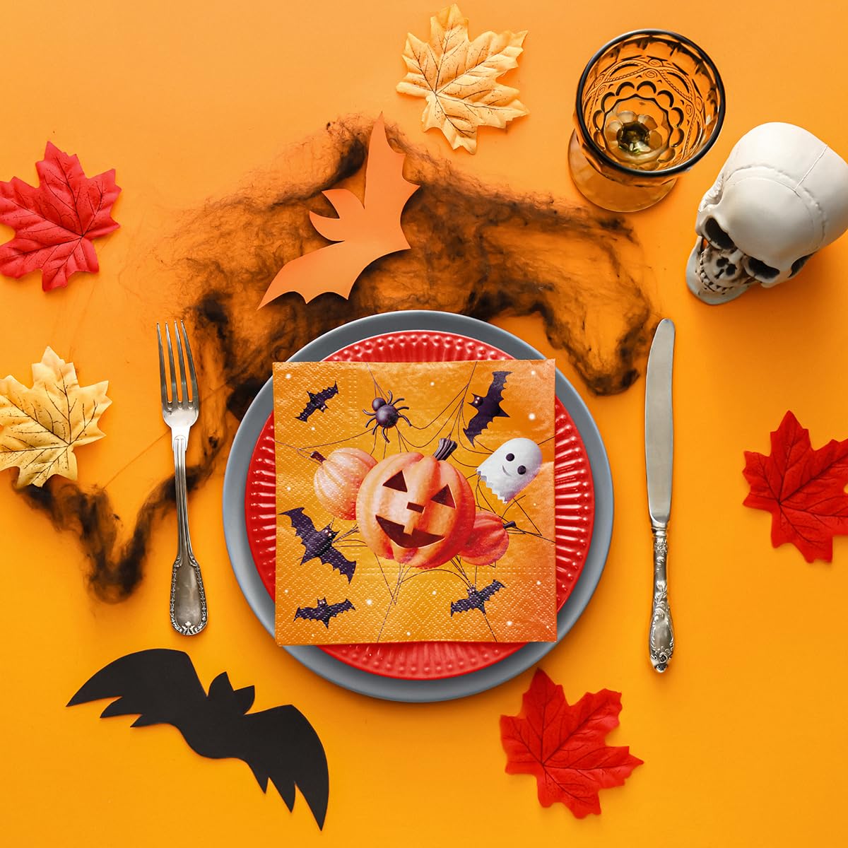 20 Serviettes En Papier Motif Maison Fantômes Halloween - 33x33 Cm, 3 Plis, Biodégradables, Décoration De Table