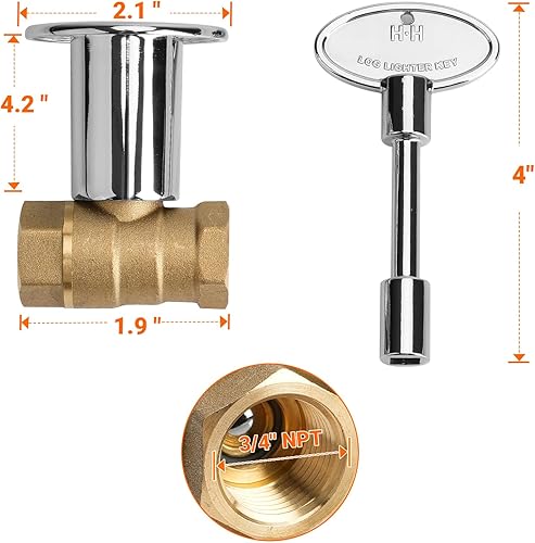 Miniatura 16 de Skyflame Kit de válvula de llave de gas recta de 1/2 pulgada para chimenea con brida y llave de 3 pulgadas, negro plano Flat Black