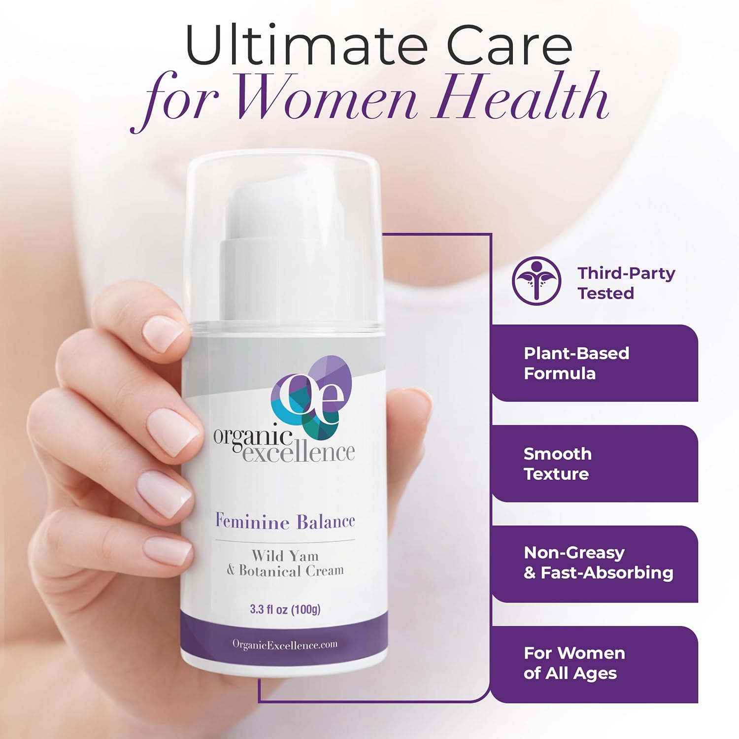 Organic Excellence Feminine Balance Wild Yam & Botanical Cream for Women – 3.3 fl oz