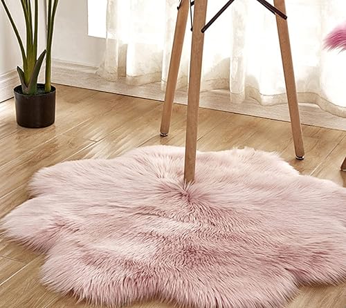 Miniatura 3 de Alfombra redonda de piel de oveja sintética, suave y lanuda. Alfombra mullida para el hogar, decoración de dormitorio, rosado bebé (Flower Baby Pink)
