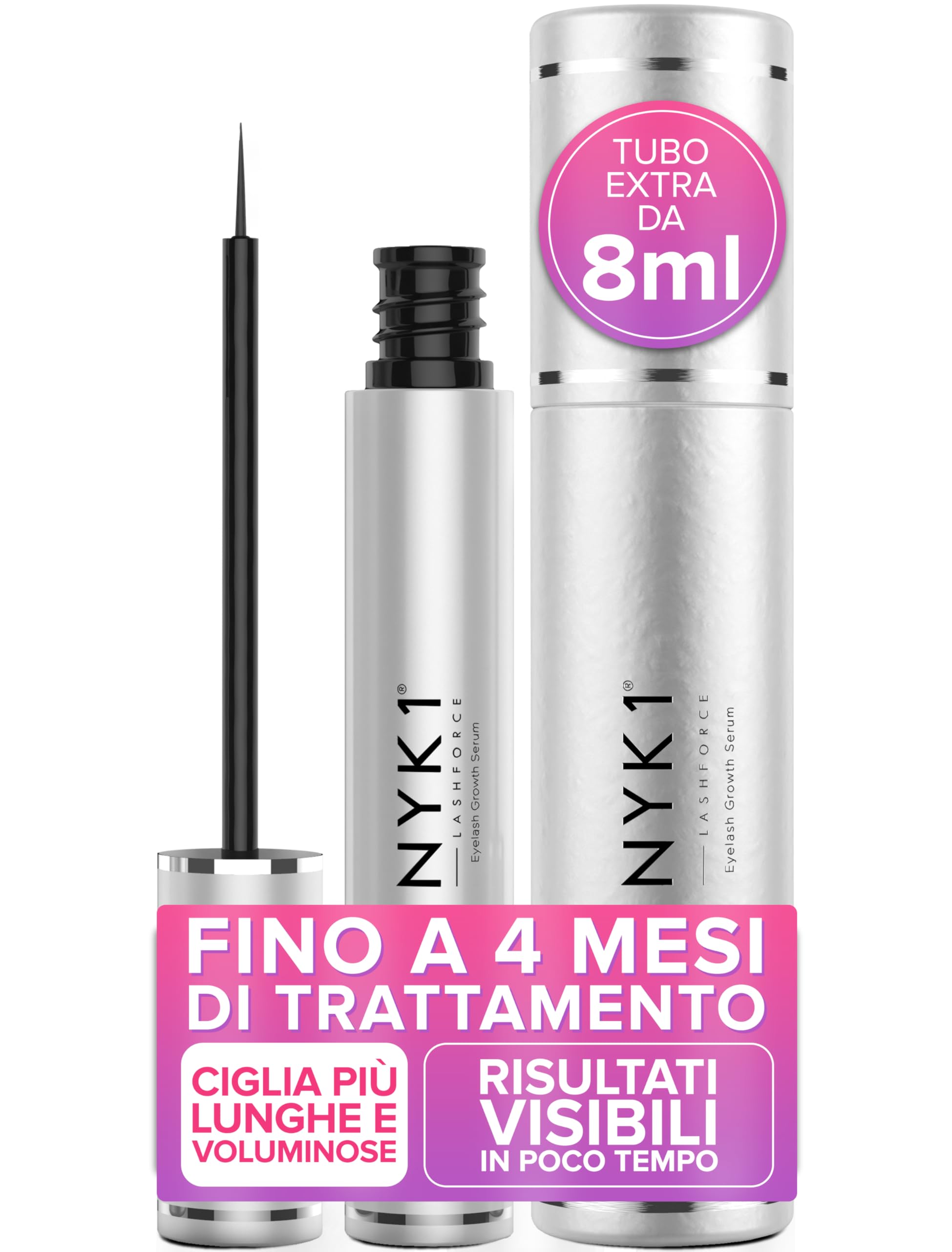 NYK1 CONCENTRATO Siero Crescita Ciglia Per Ciglia Più Lunghe | XL - 8ml | LashForce Siero Crescita Ciglia per Ciglia Rade, Corte e Sottili - Formula Facile da Applicare per Ciglia più Folte e Spesse