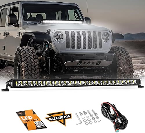 Auxbeam Barra de luz LED de una sola fila de 12 pulgadas, haz de conducción delgado, barra de luz todoterreno de 60 W, 6600 lúmenes, brillante,