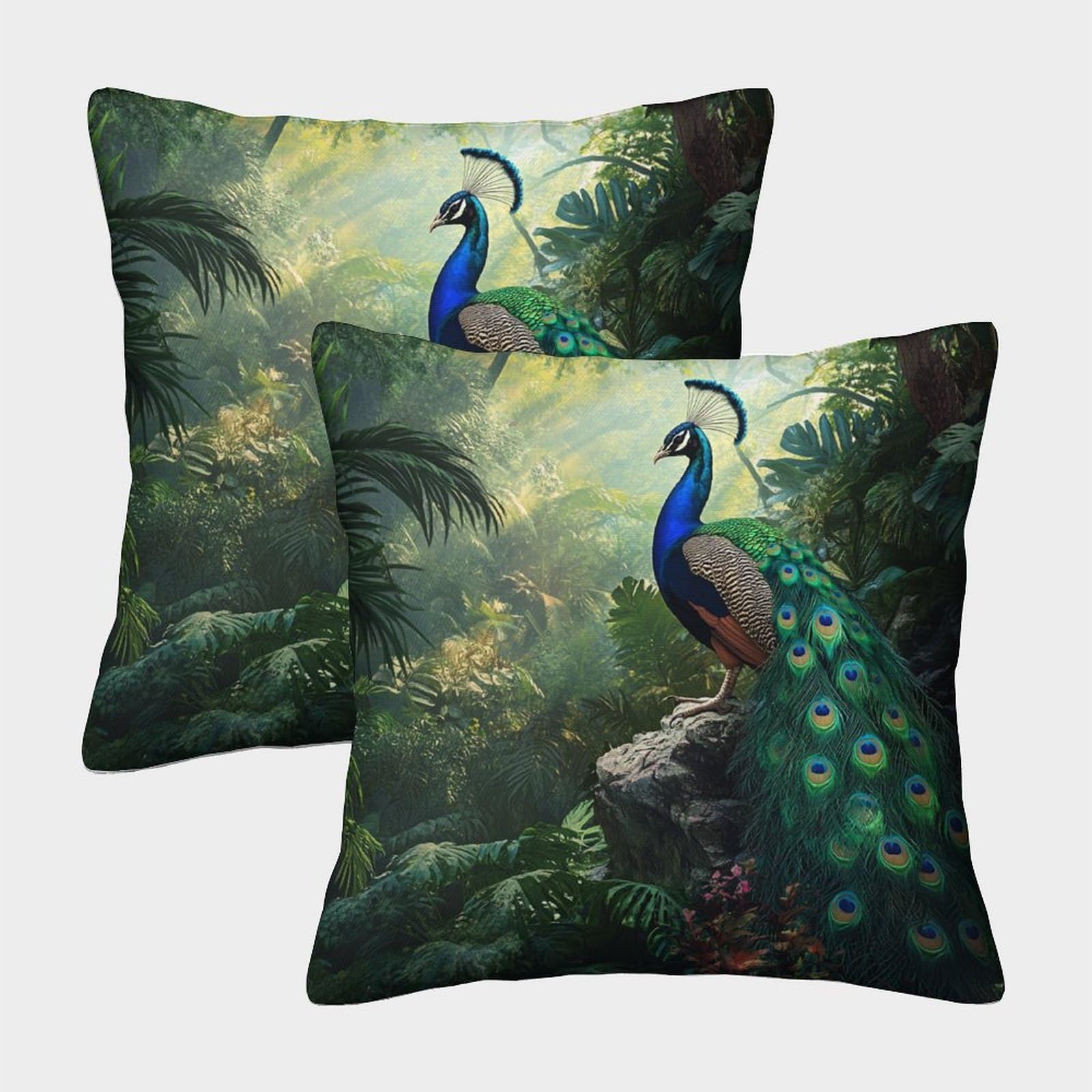 kaiyun 2 Pack Peacock,Tropical Plants And Trees Personalised Cushion Cover Home Sofa Decoration 45x45cm Pillow Covers