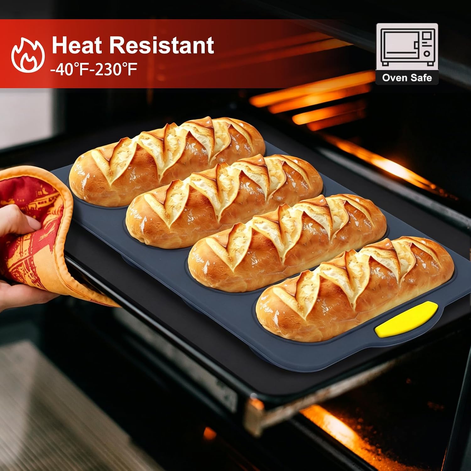 Silicone Bread Loaf Pan,4-cavity Baguette Bread Pan,Sub Roll Baking Pan